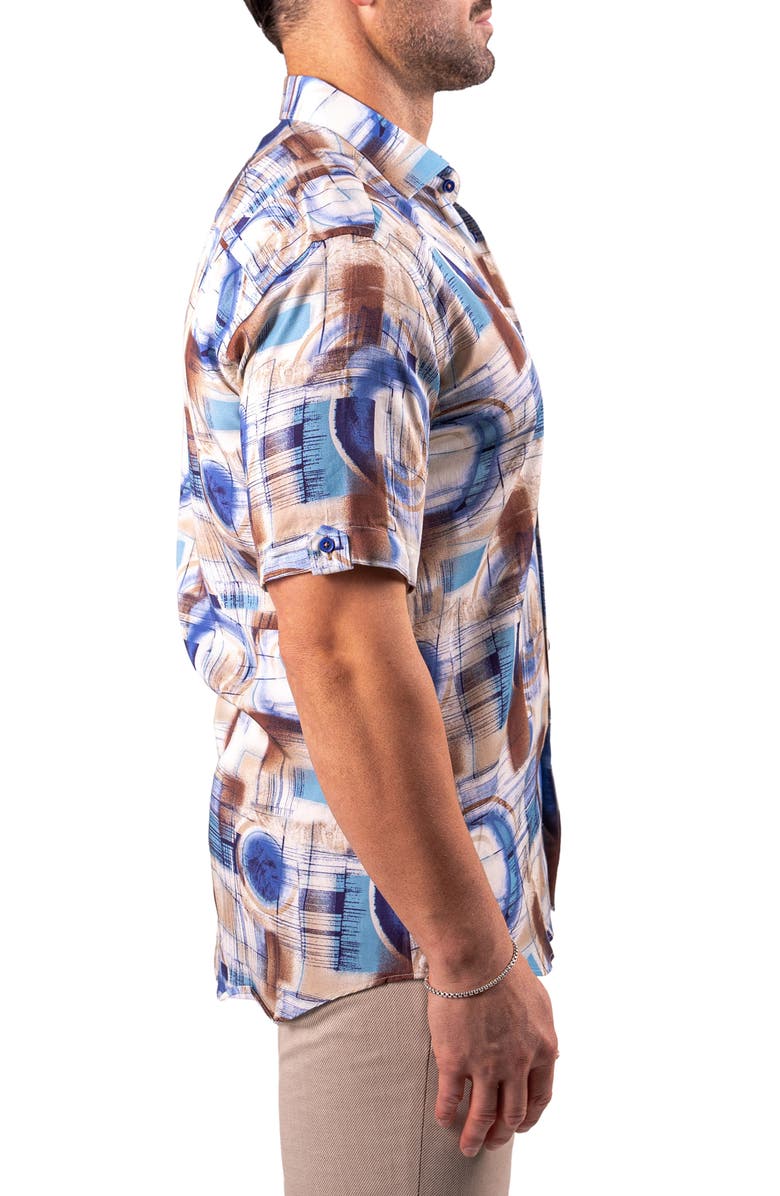 Maceoo Galileo Resistance Abstract Print Short Sleeve Button-Up Shirt, Alternate, color, Brown