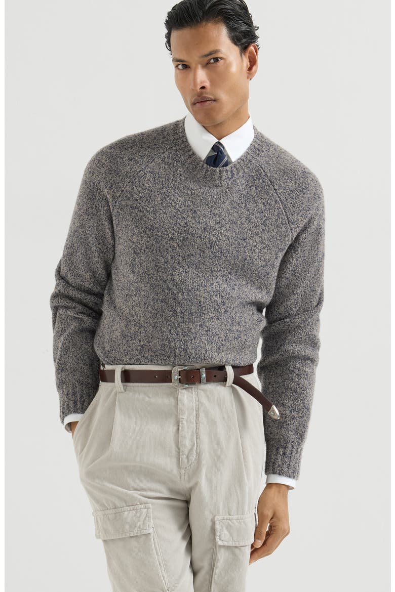 Virgin wool, silk and cashmere chiné sweater, Alternate, color, Cerulean
