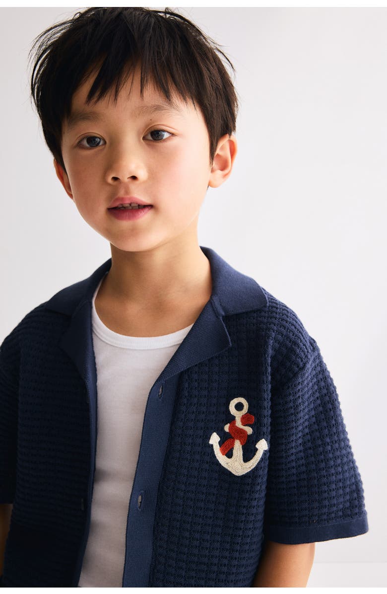 H&M Textured-knit Resort Shirt, Alternate, color, Dark Blue/Anchor