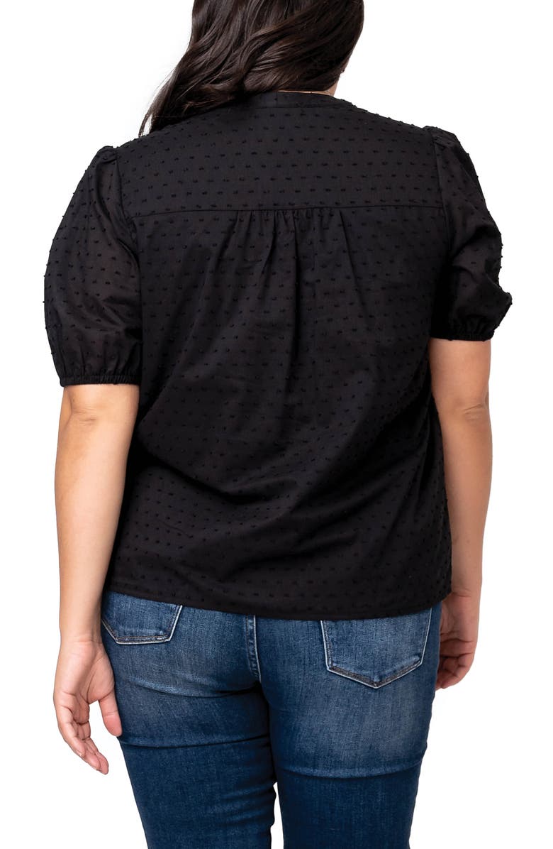 GIBSONLOOK Puff Sleeve Button Front Pin Dot Blouse, Alternate, color, Black