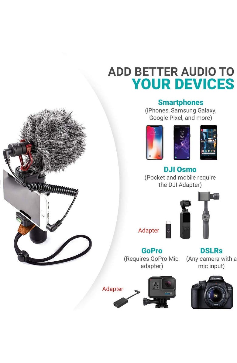 MOVO VXR10 Universal Video Microphone with Lightning Adapter, Alternate, color, Black