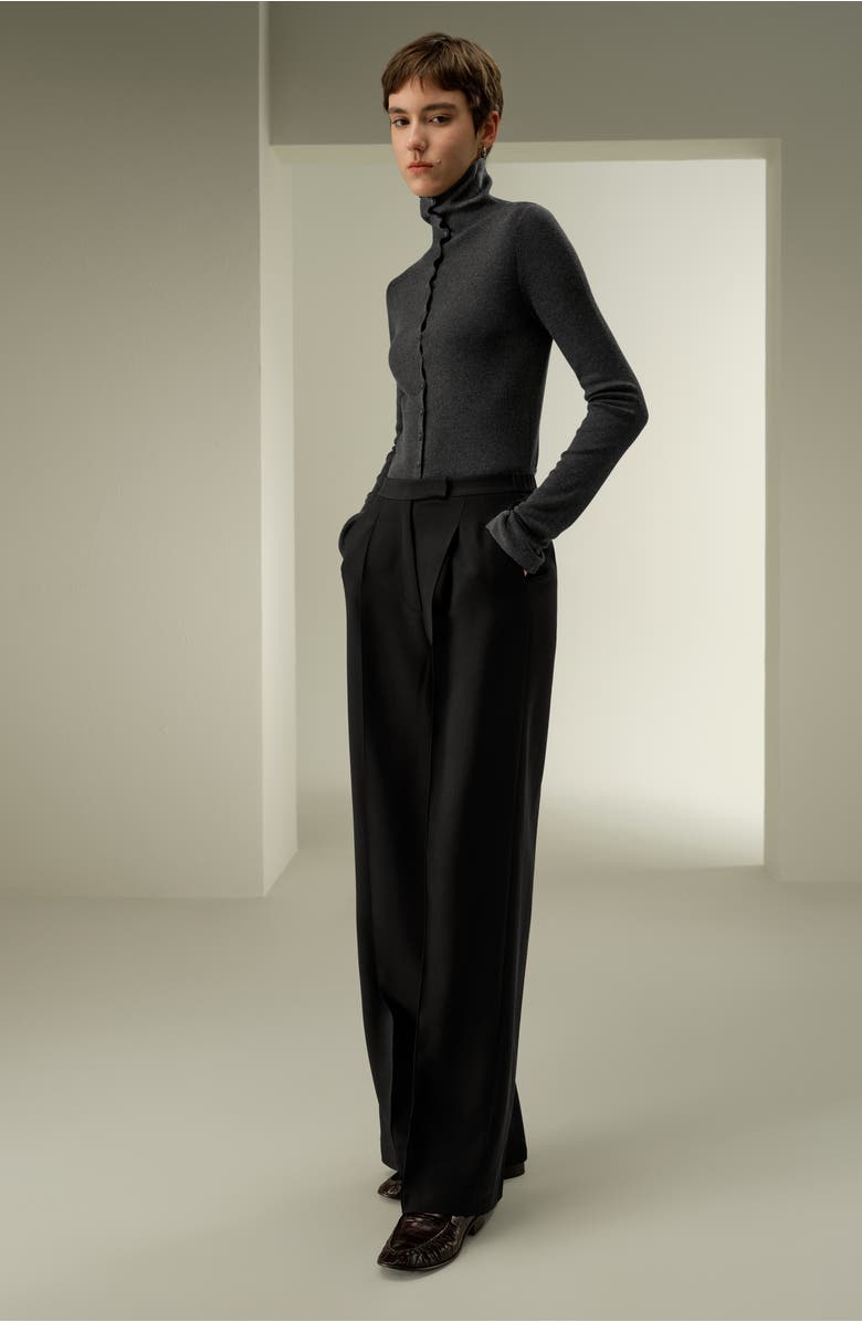 Lilysilk Silk-Wool Pleated Wide-Leg Trousers, Alternate, color, Black