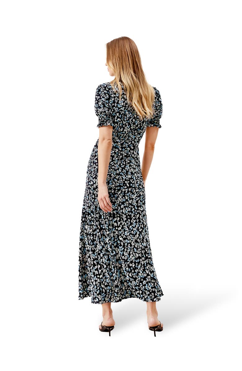 Ro&Zo Pansy Print Shirred Cuff Midi Dress, Alternate, color, Blue