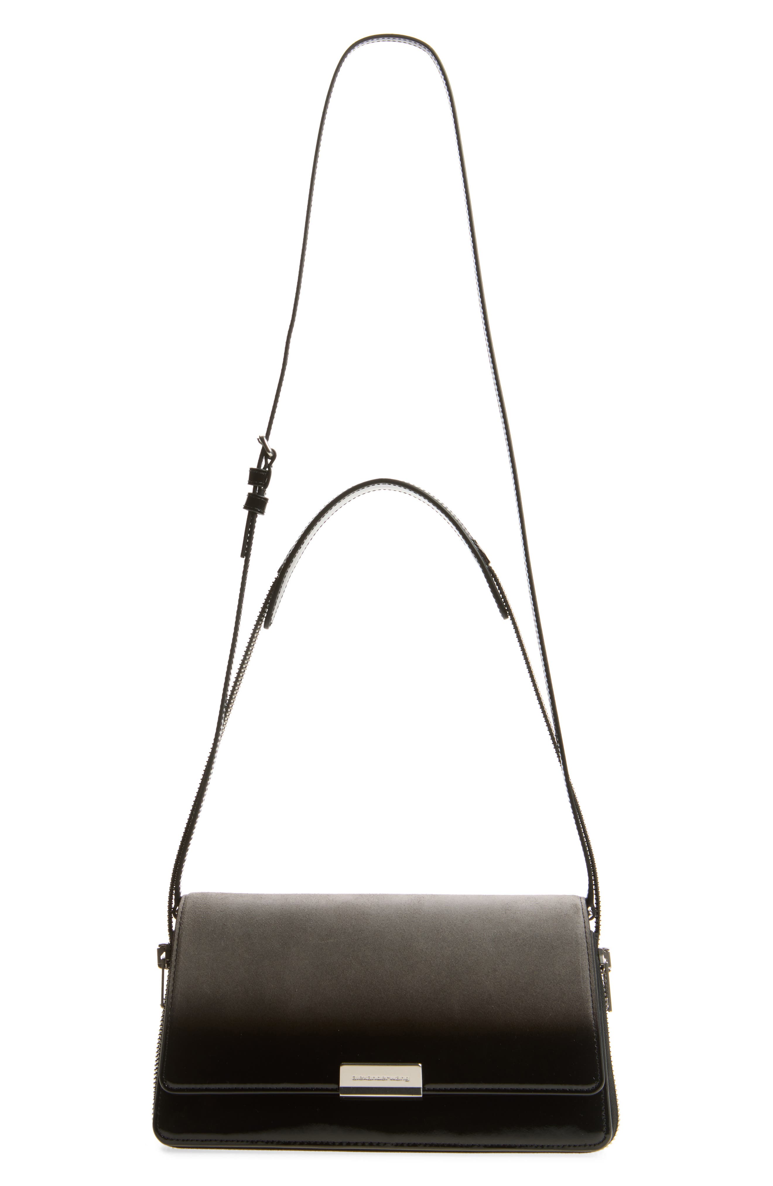 Siren Medium Leather Flap Bag, Alternate, color, BLACK