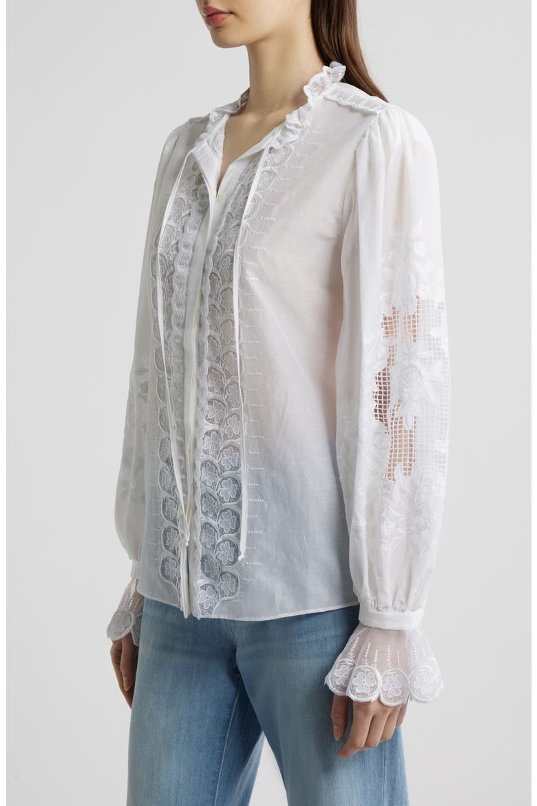 Lacey Cotton & Silk Voile Shirt, Alternate, color, WHITE