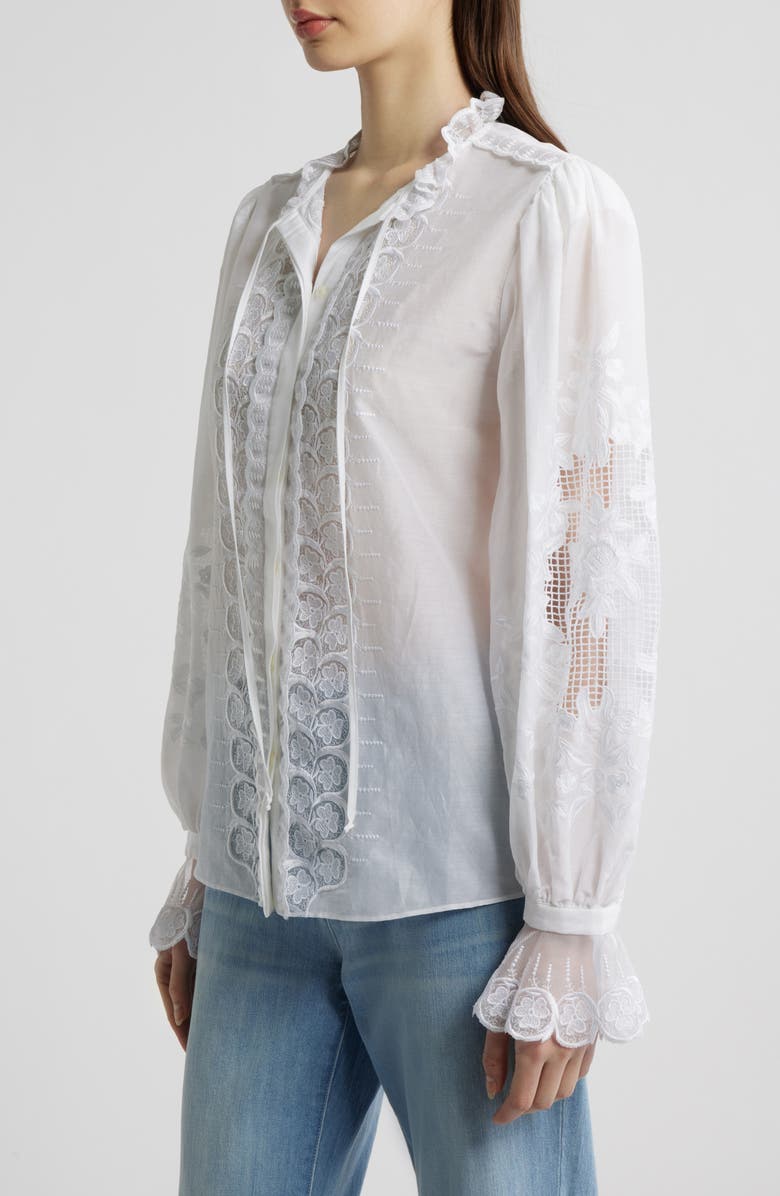KOBI HALPERIN Lacey Cotton & Silk Voile Shirt, Alternate, color, White