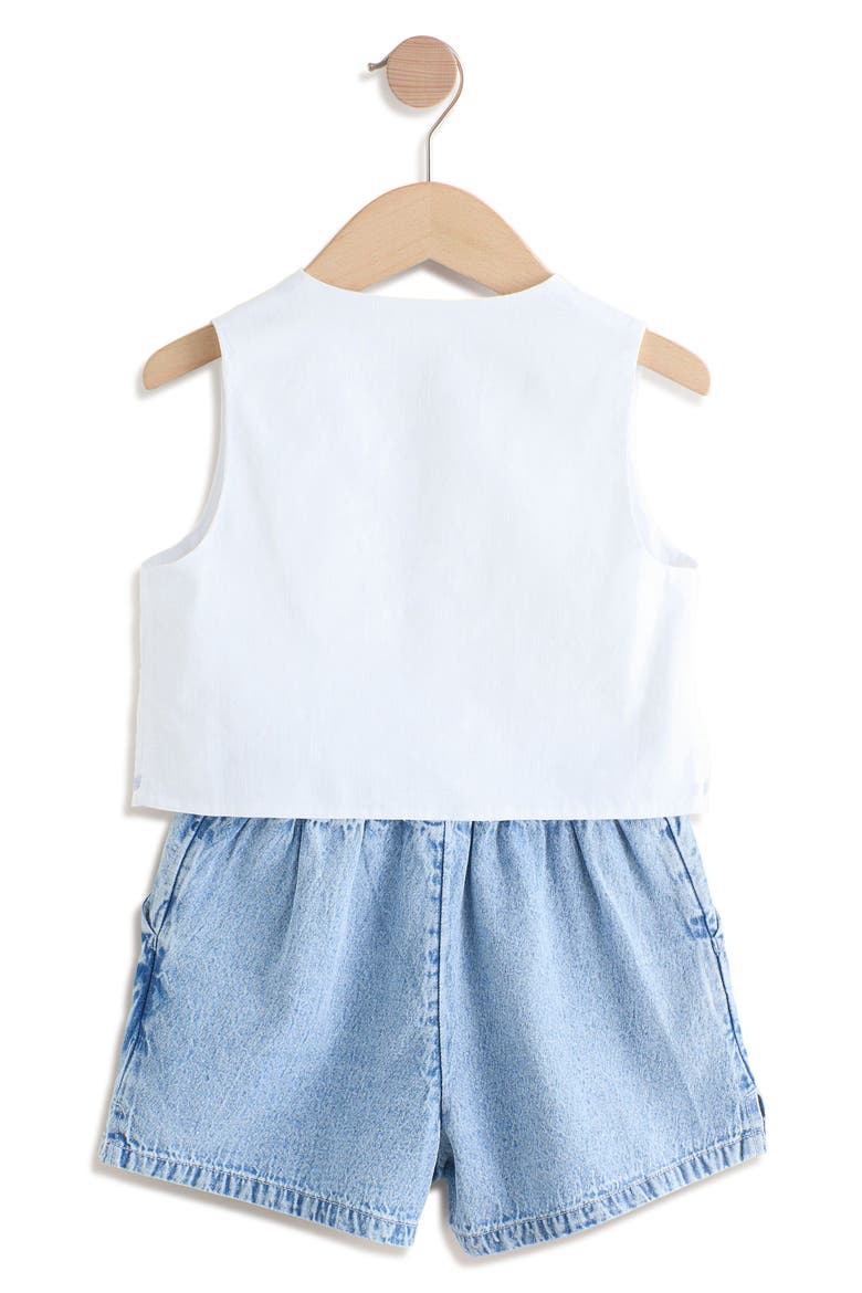 Kids' Embroidered Vest & Denim Shorts Set, Alternate, color, WHITE