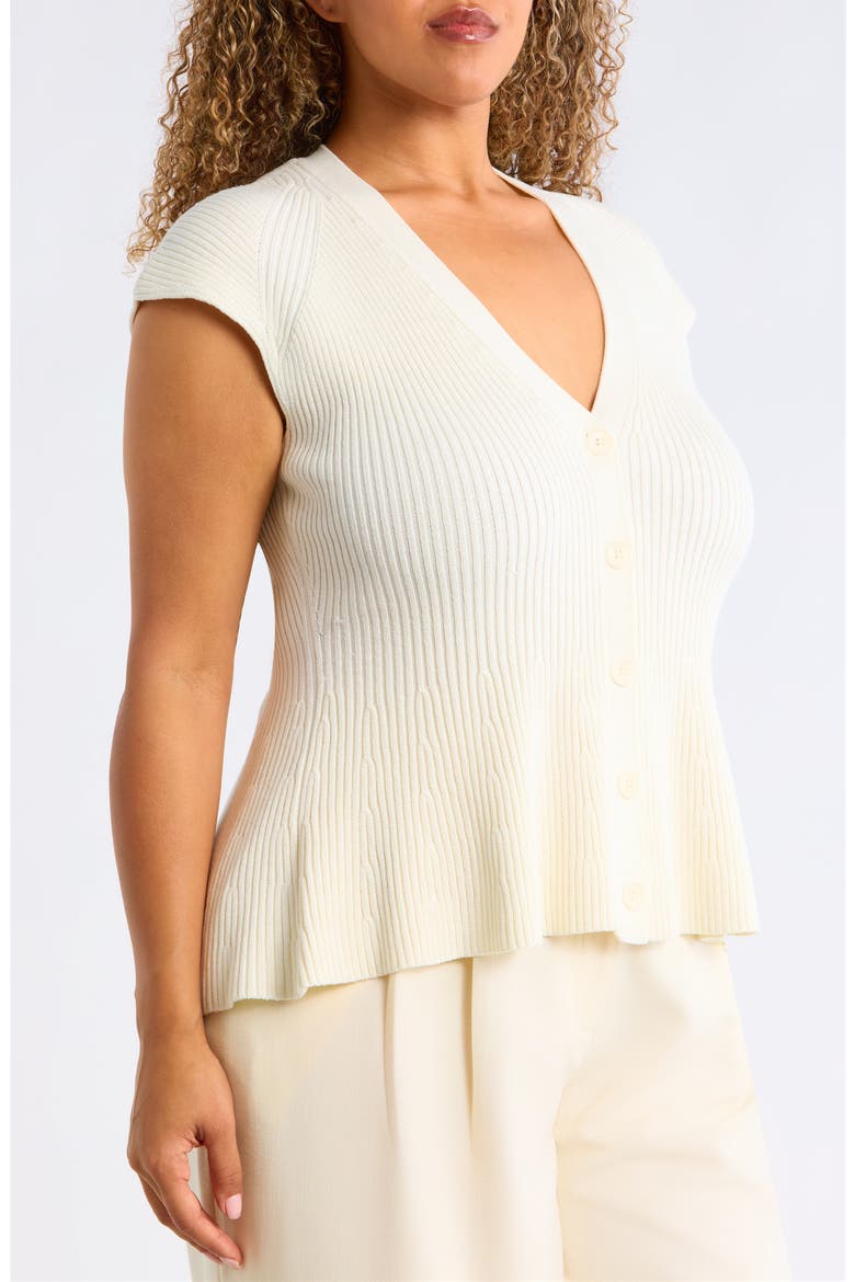 Cap Sleeve Peplum Cardigan, Alternate, color, IVORY TOFU