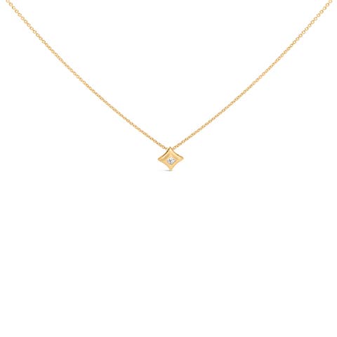 10K Gold 1/5 Cttw Bezel Set Princess Diamond Kite Shaped Solitaire Pendent Necklace