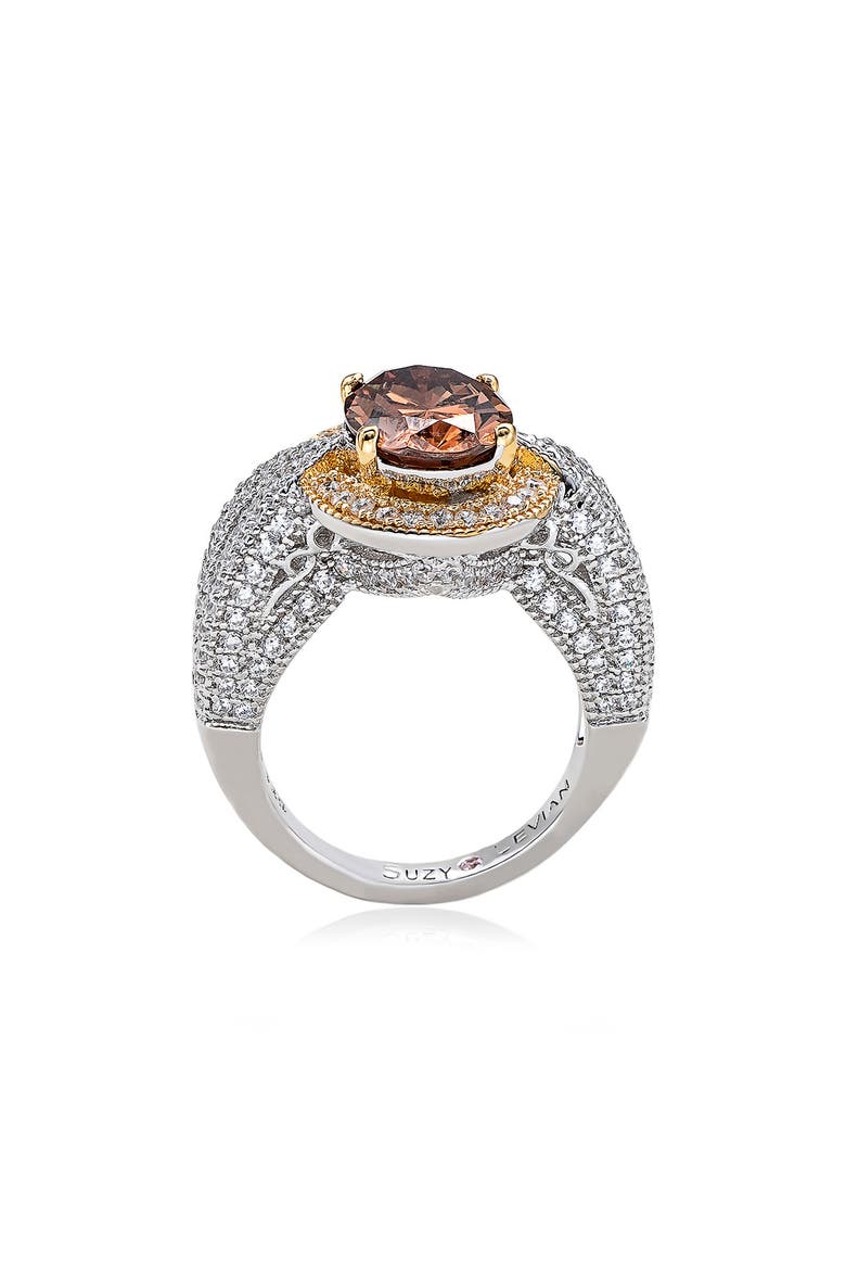 Brown Oval Cut Cubic Zirconia Pav Ring, Alternate, color, BROWN