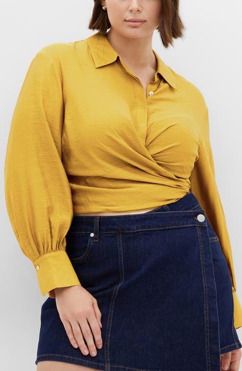 Winnie Tie Front Satin Shirt (Plus)