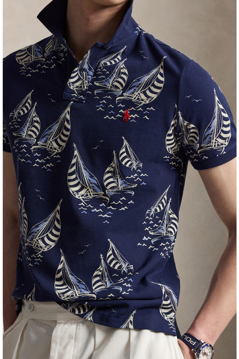Classic Fit Sailboat Cotton Mesh Polo, Alternate, color, SAILBOAT RACE-NEWPORT NAVY