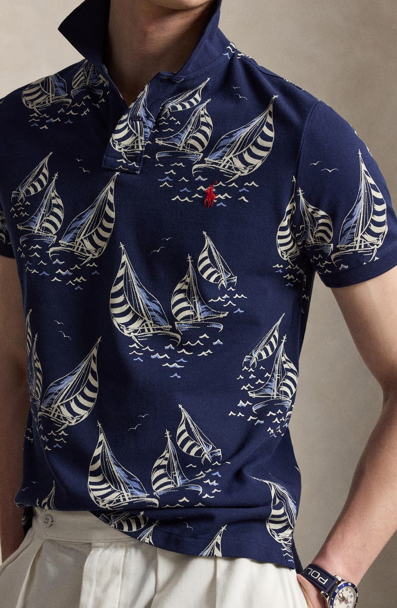 Polo Ralph Lauren Classic Fit Sailboat Cotton Mesh Polo, Alternate, color, Sailboat Race-Newport Navy