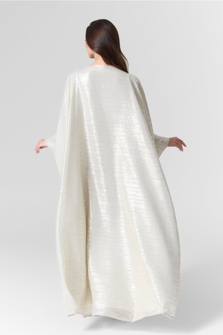 Luna Silk Metallic Plissé Gown, Alternate, color, Ivory