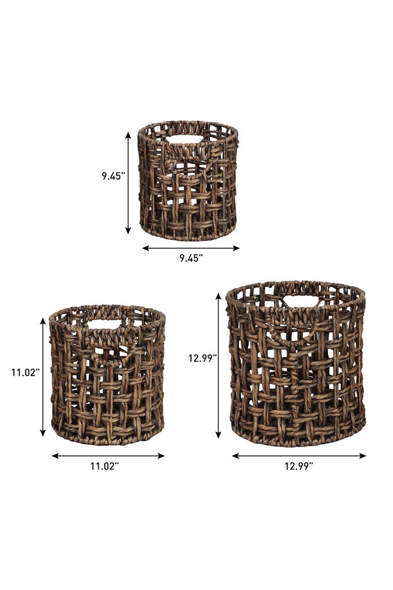 Lasuna Coastal Bohemian Water Hyacinth Handwoven Checker Weave Nesting Baskets with Handles, Alternate, color, Brown