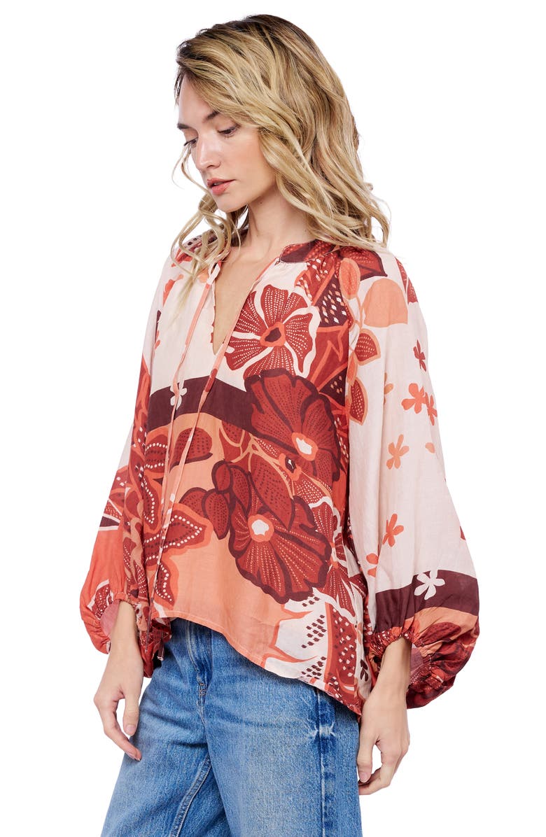 CIEBON Gefina Floral Print Woven Shirt, Alternate, color, Brown Multi