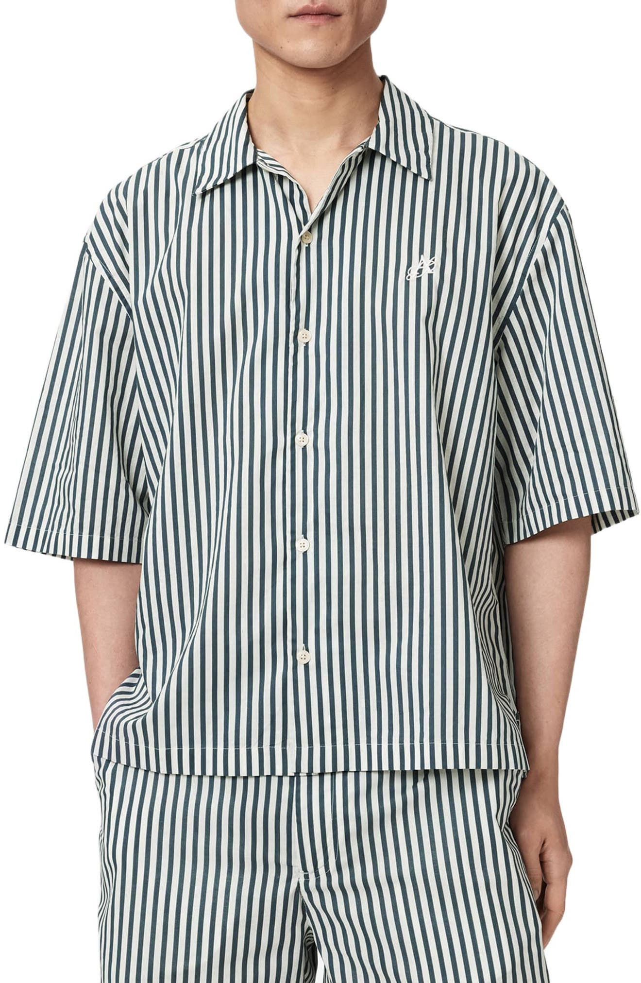 Chopin Oversize Stripe Short Sleeve Cotton Button-Up Shirt - image 3