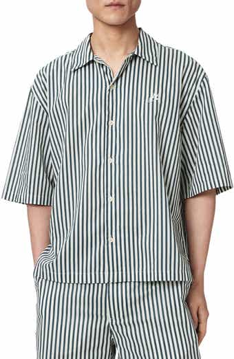 Chopin Oversize Stripe Short Sleeve Cotton Button-Up Shirt
