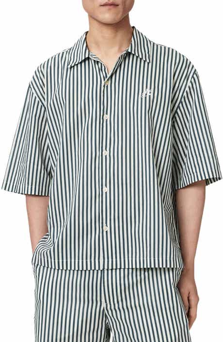 Chopin Oversize Stripe Short Sleeve Cotton Button-Up Shirt