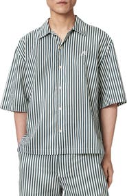 AllSaints Chopin Oversize Stripe Short Sleeve Cotton Button-Up Shirt