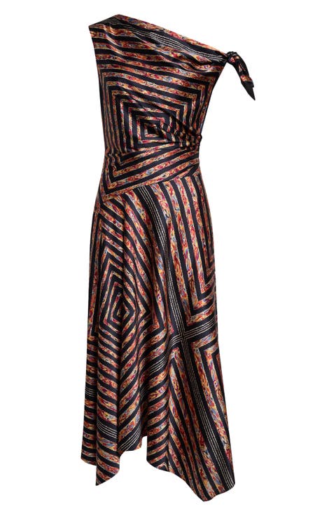 Phara One-Shoulder Stretch Silk Dress