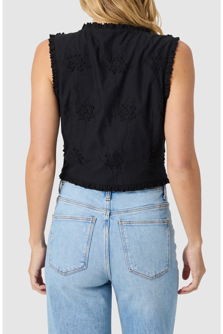 Ruffle Embroidered Tie Front Cotton Tank, Alternate, color, BLACK