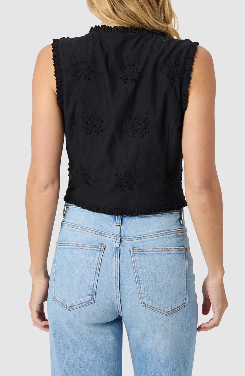 All in Favor Ruffle Embroidered Tie Front Cotton Tank, Alternate, color, Black