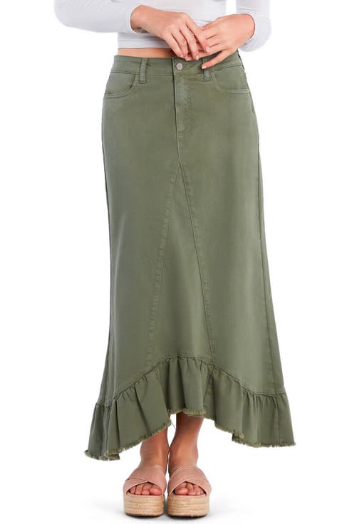 Pieced Ruffle Denim Maxi Skirt