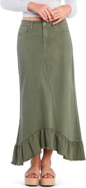 Wash Lab Denim Pieced Ruffle Denim Maxi Skirt