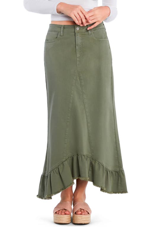 Wash Lab Denim Pieced Ruffle Denim Maxi Skirt In Olive