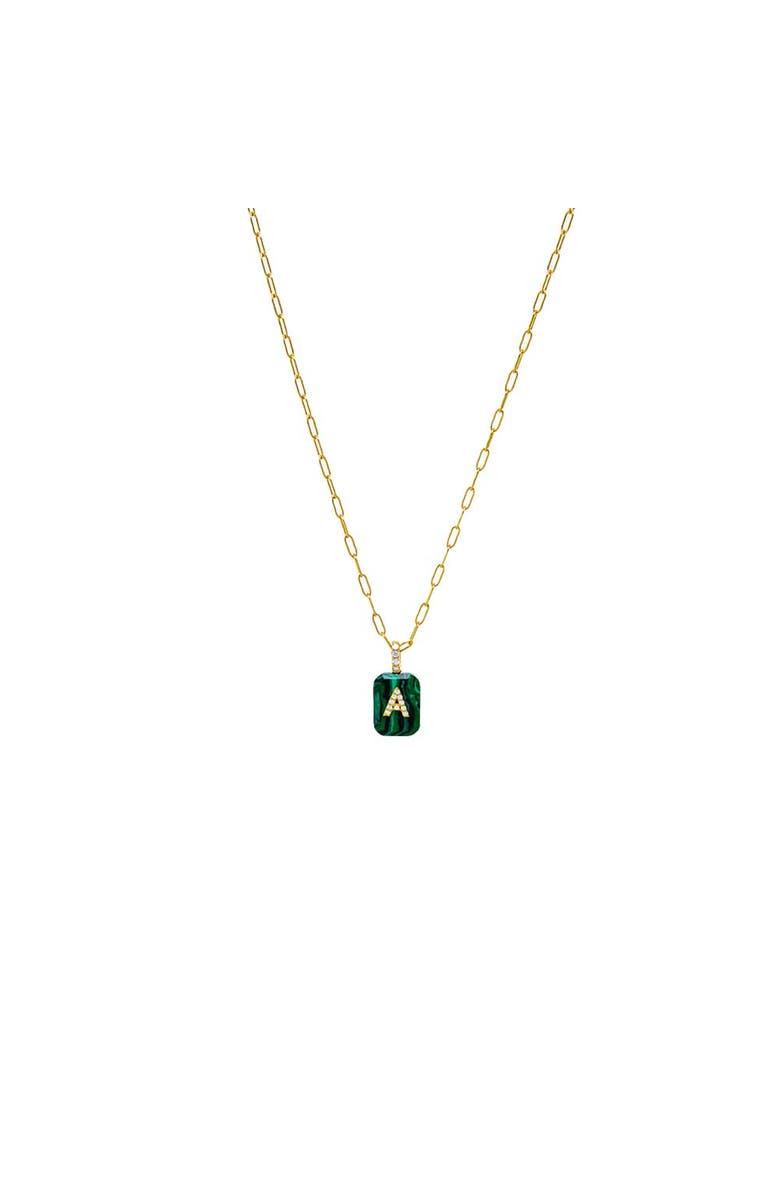 BY ADINA EDEN Pave Initial X Malachite Dog Tag Necklace, Main, color, Malachite - T