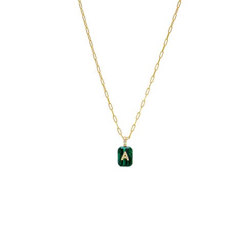 Pave Initial X Malachite Dog Tag Necklace