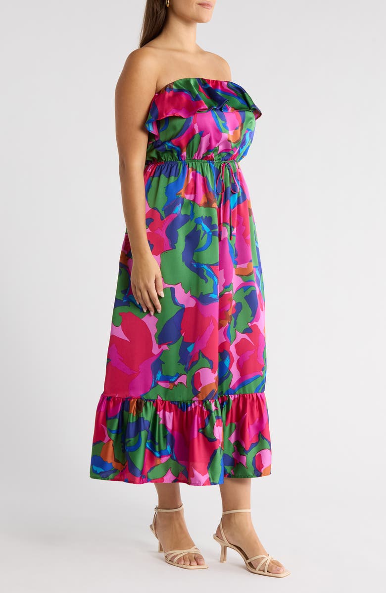 SUGARLIPS Paige Floral Print Ruffle Sleeveless Midi Dress, Alternate, color, Magenta-Multi