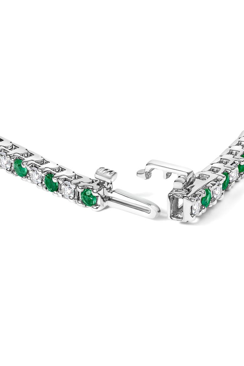 14K White Gold Alternating 1 1/2 Cttw Diamond and Emerald Tennis Bracelet, Alternate, color, White