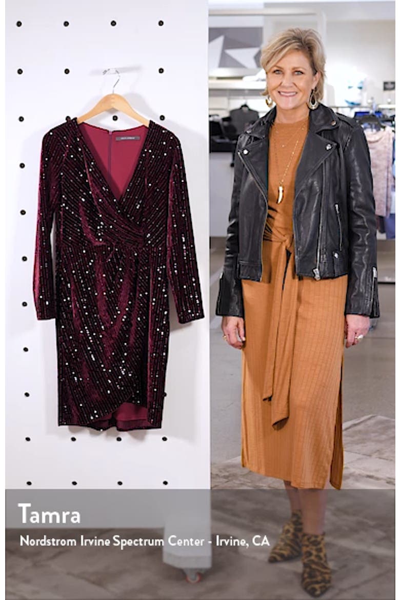 Velvet Sequin Long Sleeve Faux Wrap Dress video