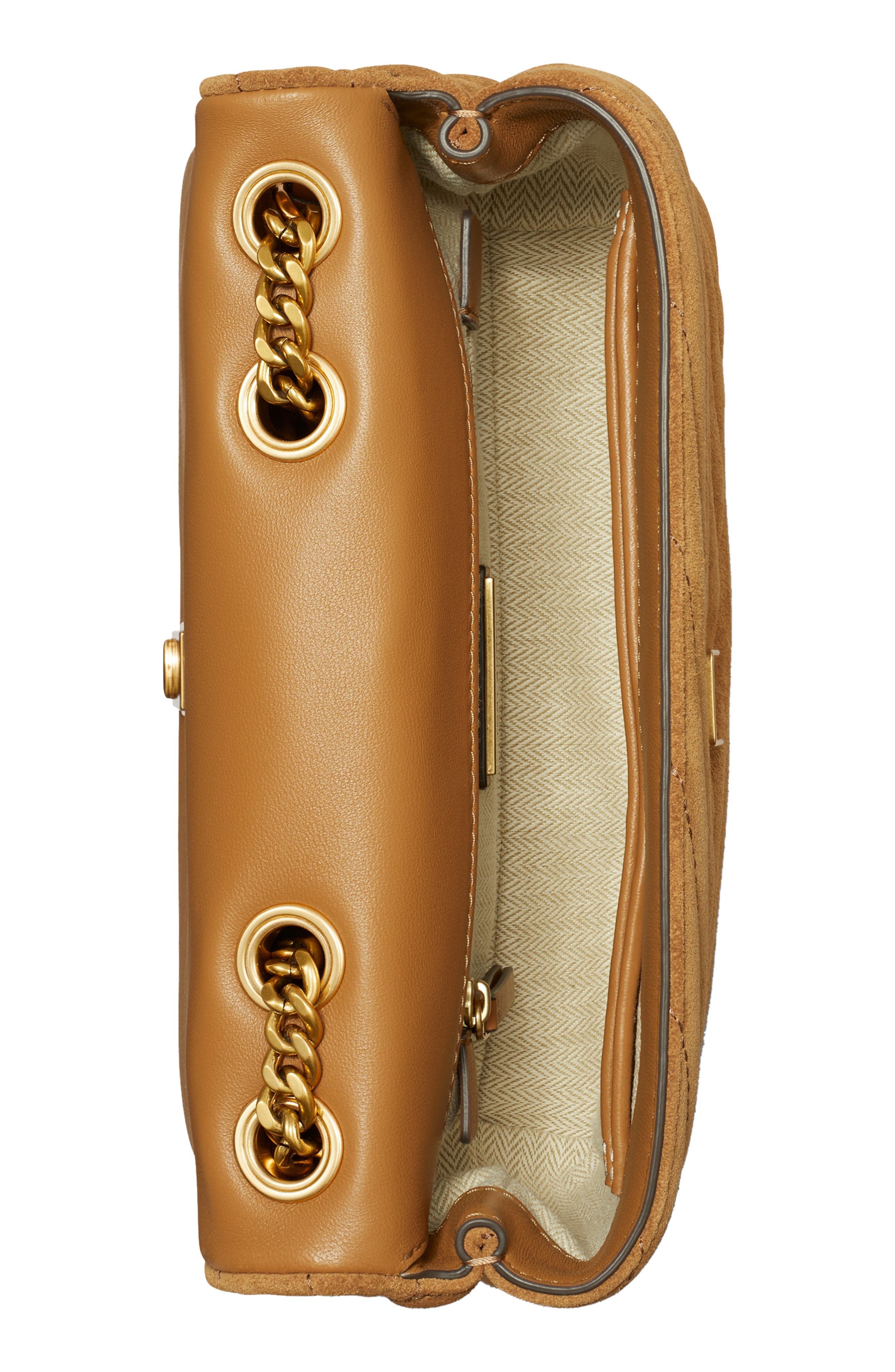 Tory Burch Small Kira Moto Quilted Suede Convertible Shoulder Bag, Alternate, color, 