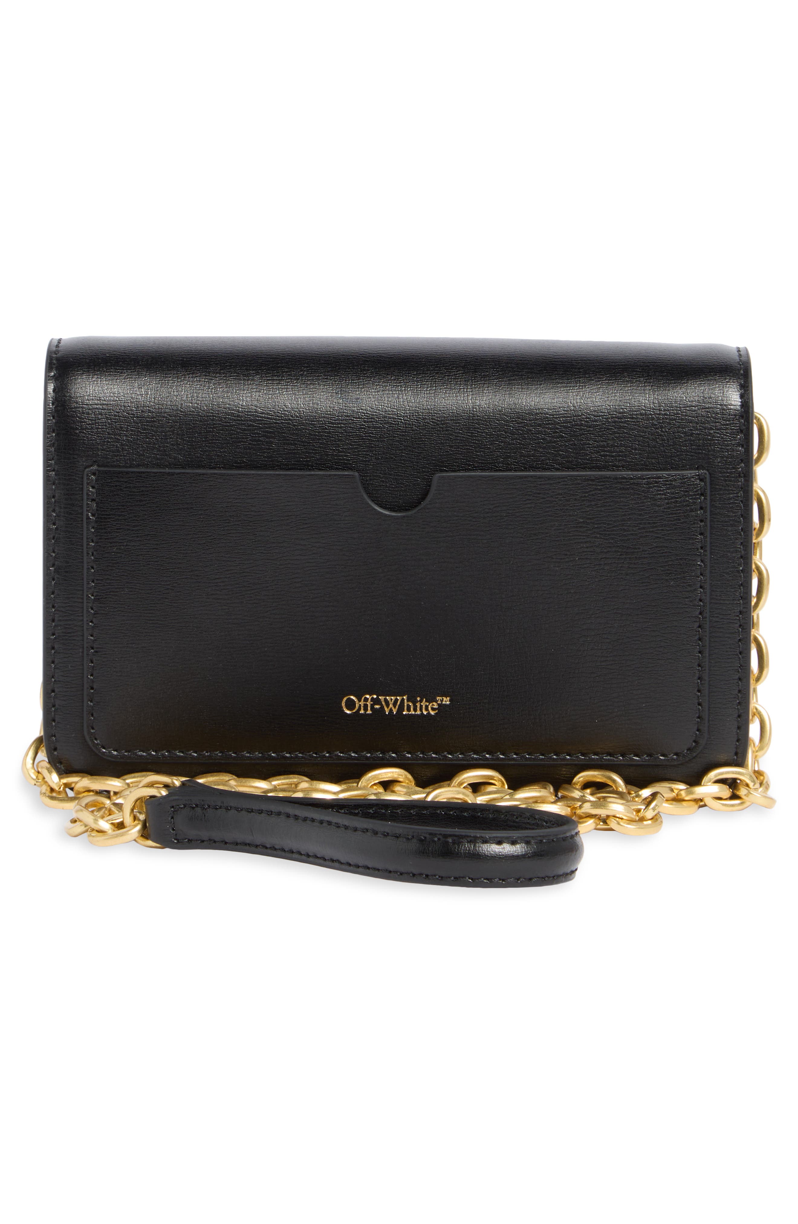 Off-White Jitney Leather Wallet on a Chain, Alternate, color, Black
