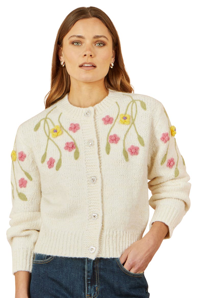 Hand Embroidered Flower Cardigan, Alternate, color, Ivory