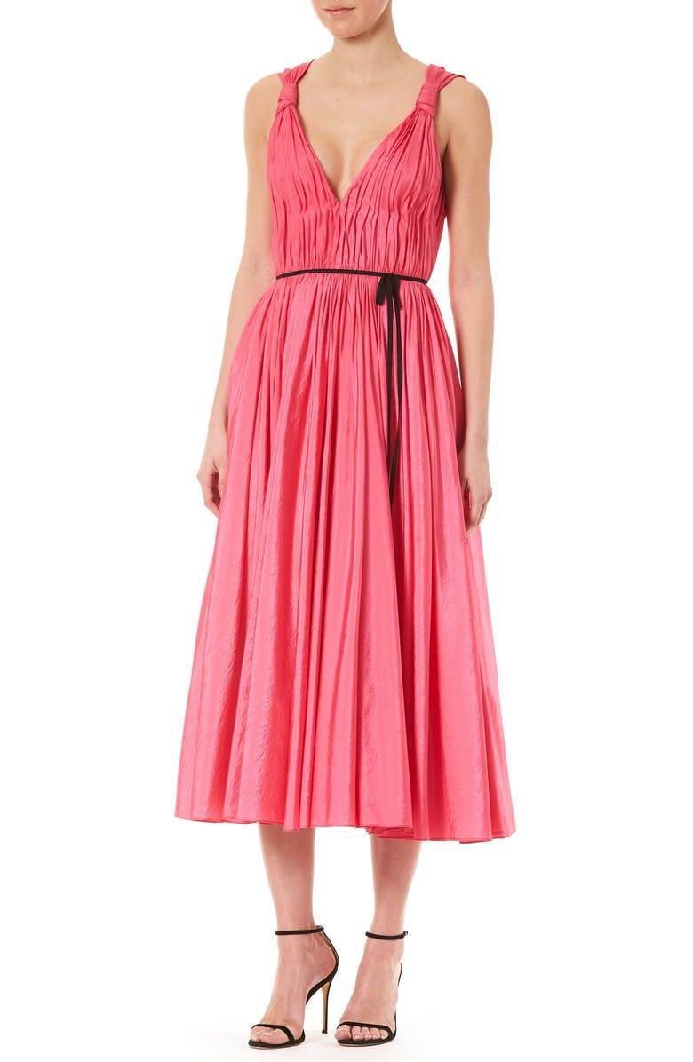 Carolina Herrera Pleated V-Neck Midi Dress, Alternate, color, 