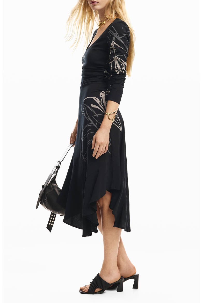 Long Sleeve High Low Dress, Main, color, BLACK