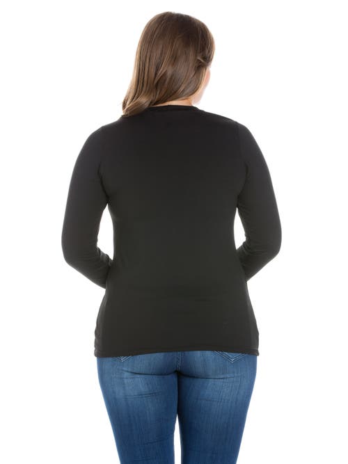 24seven Comfort Apparel Plus Size Solid Long Sleeve Scoop Neck  Womens Tee In Black
