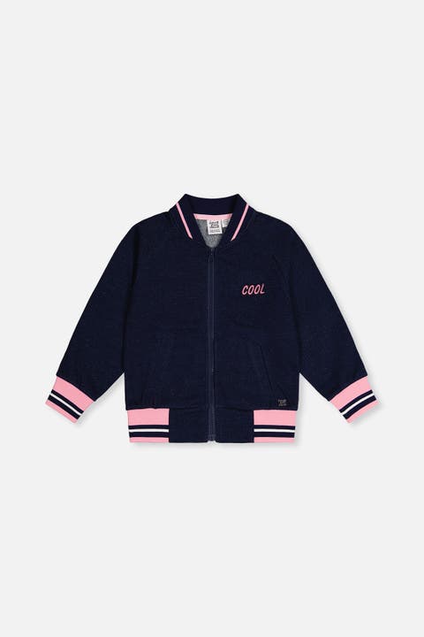 French Terry Appliqué Patch Full Zip Bomber Jacket