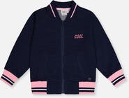 Deux par Deux French Terry Appliqué Patch Full Zip Bomber Jacket