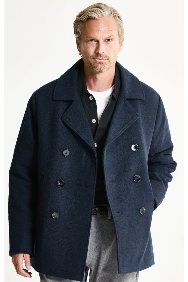 Quilted Lined Wool Blend Peacoat, Main, color, NAVY