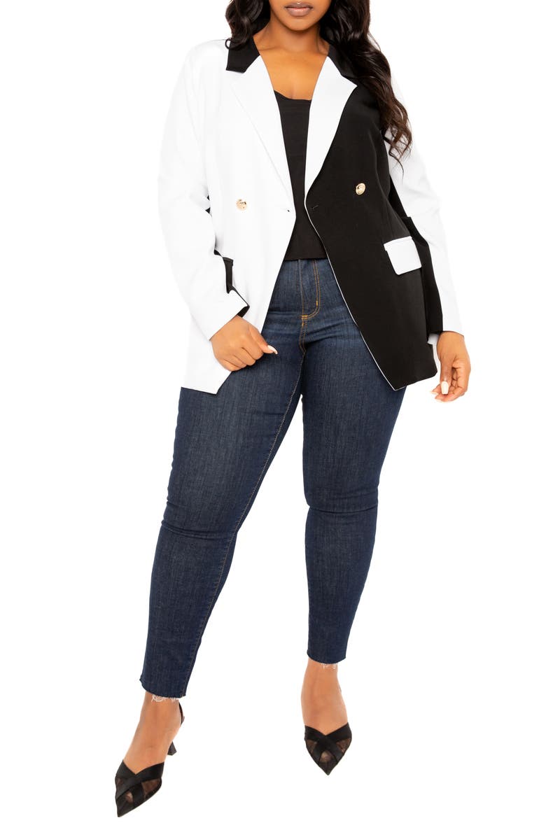 BUXOM COUTURE Contrast Double Breasted Blazer, Alternate, color, Black White