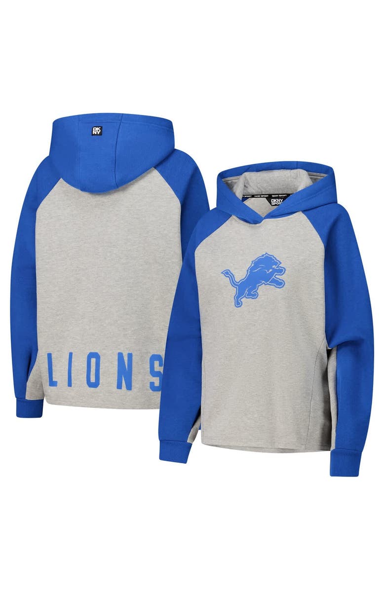 DKNY SPORT Women's DKNY Sport Gray/Blue Detroit Lions Joy Cropped Raglan Pullover Hoodie, Main, color, 