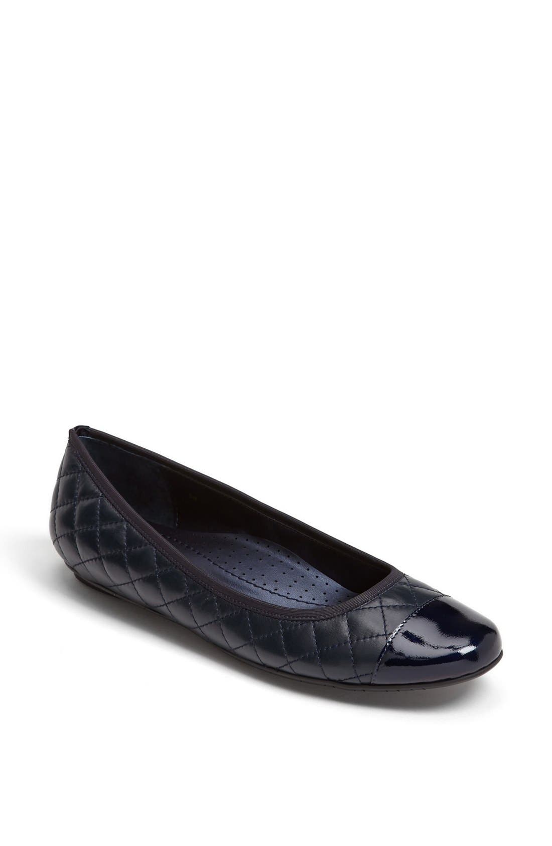 'Serene' Flat, Main, color, NAVY NAPPA/ PATENT