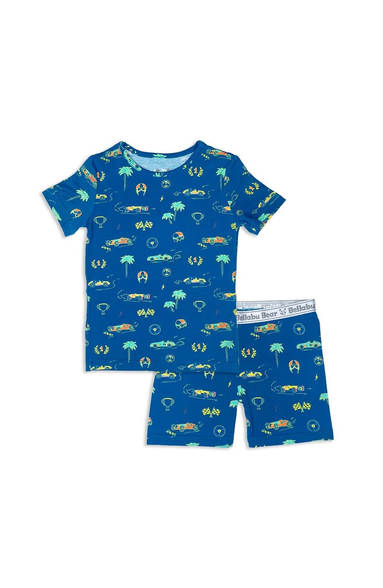 Bellabu Bear Monaco Blue Kids 2-Piece Short Sleeve & Shorts Pajama Set, Main, color, Monaco Blue