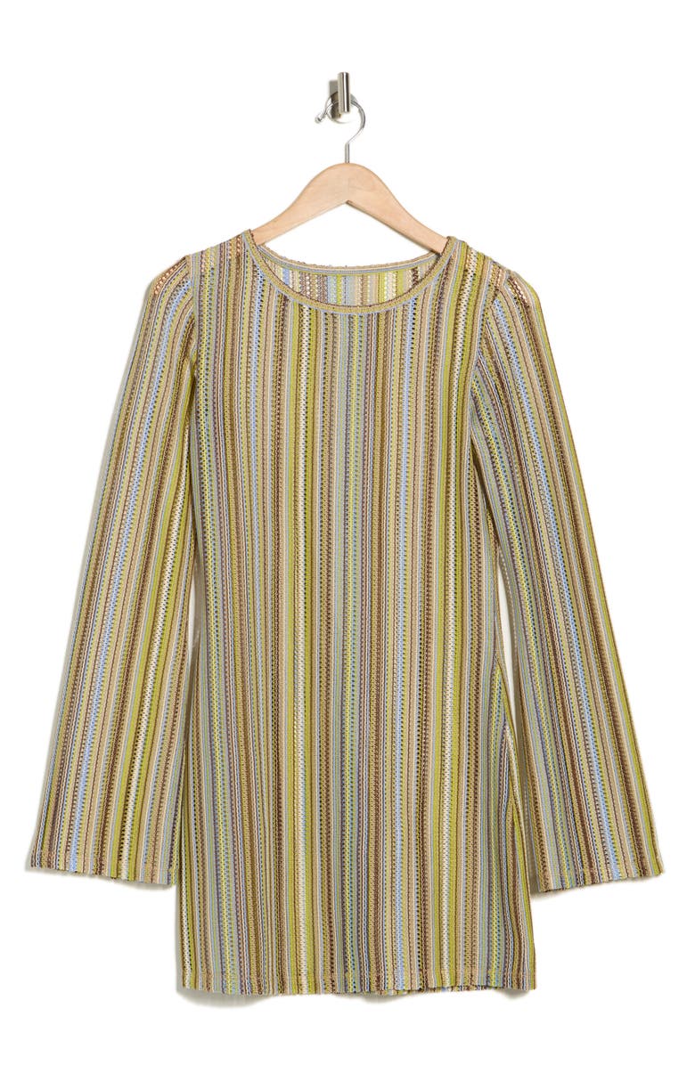 Abound Stripe Crochet Bell Sleeve Cover-Up Dress, Alternate, color, Green Stripe Multi