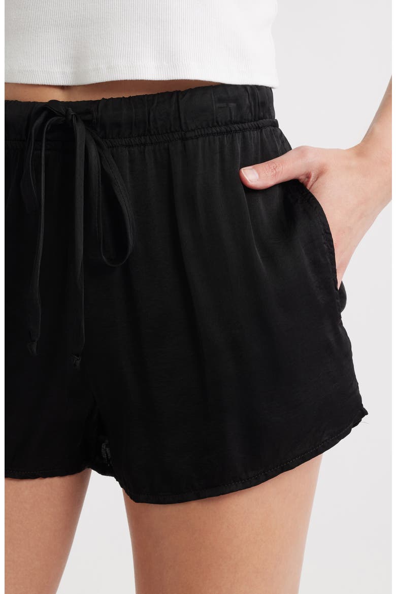 High Waist Flowy Satin Drawstring Shorts, Alternate, color, BLACK